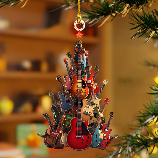 Glänzendes 2D-Ornament aus Acryl – Rockin‘ Around The Guitar Tree