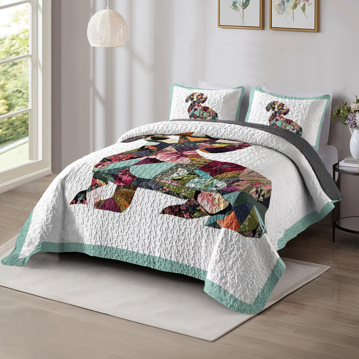 Shineful All Season Quilt 3-Piece Set Patchwork Dachshund