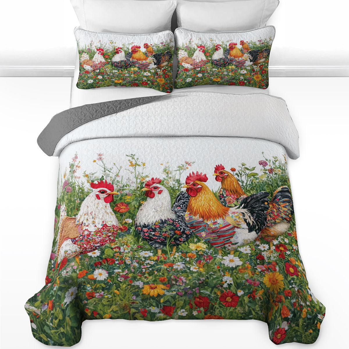 Shineful All Season Quilt 3-Piece Set Morning Glory Rooster