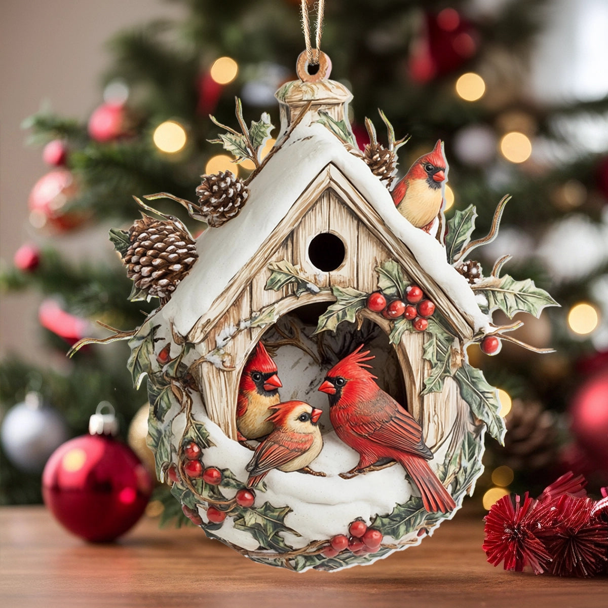 Shineful 2D Acrylic Ornament - Cardinal Cozy Family