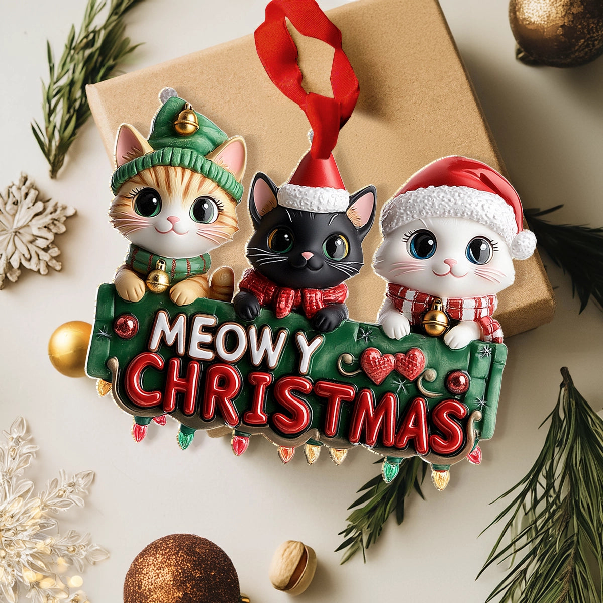 Shineful 2D Acrylic Ornament - Purrfectly Christmas Cats Trio