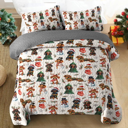 Shineful All Season Quilt 3-Piece Set - Dachshund Holiday Cheer