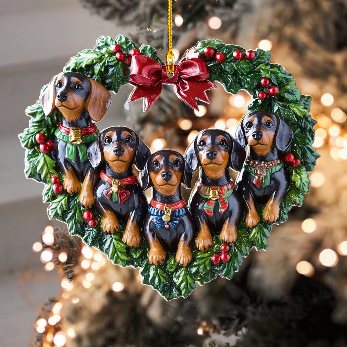 Shineful 2D Acrylic Ornament Dachshund Family Christmas Wreath