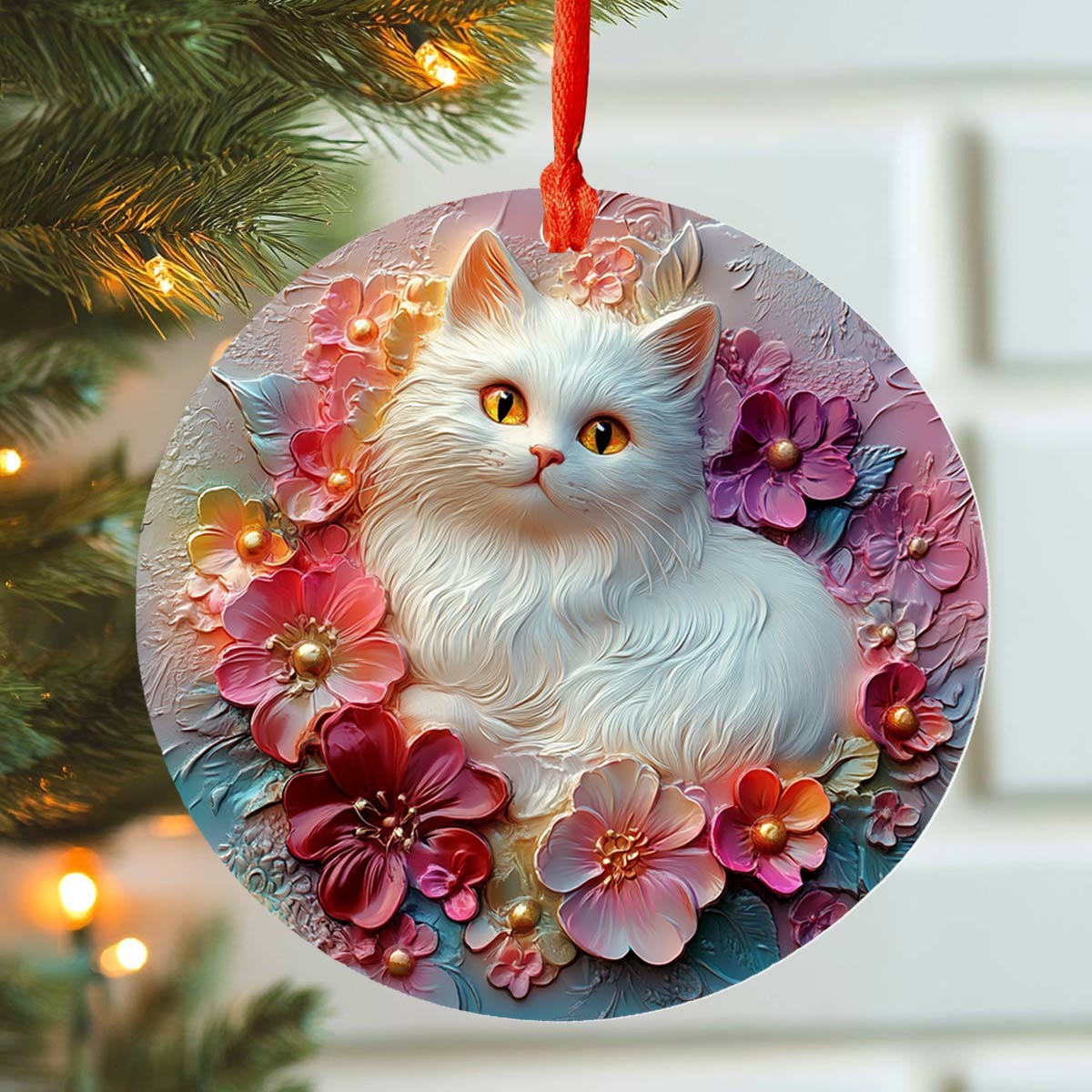 Shineful 2D Acrylic Ornament Floral Cat