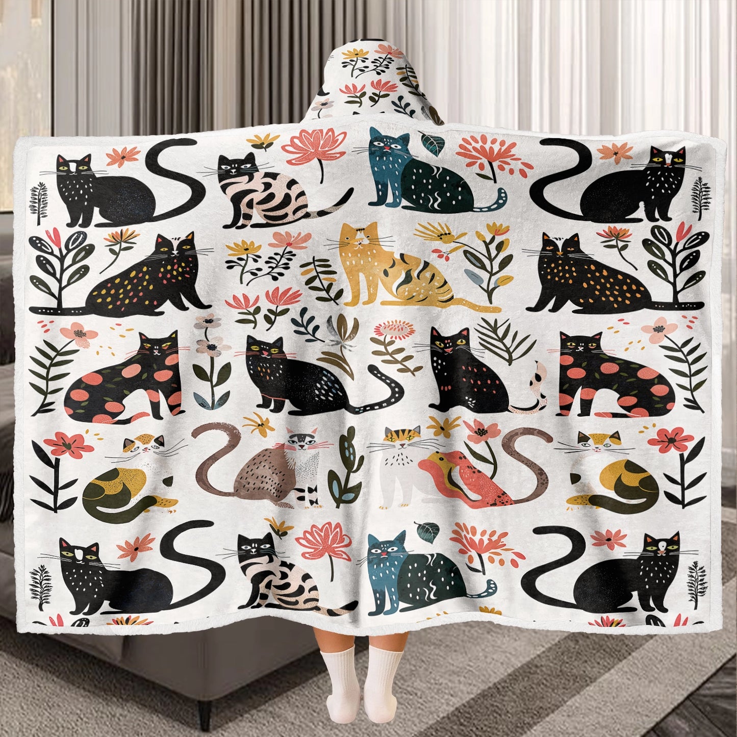 Couverture à capuche portable Shineful - Botanical Cat Bliss