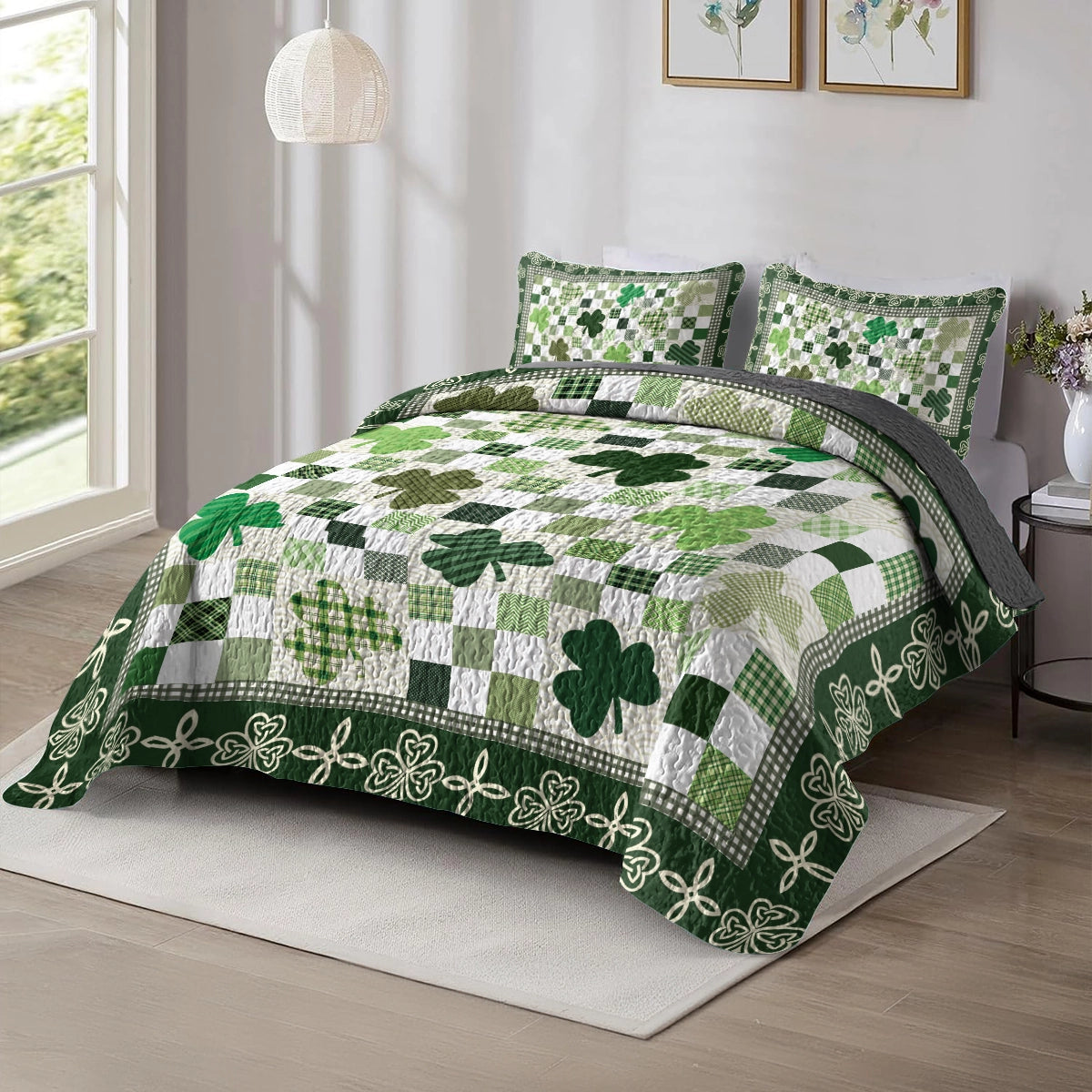 Shineful All Season Quilt 3-Piece Set Celtic Shamrock Patchwork