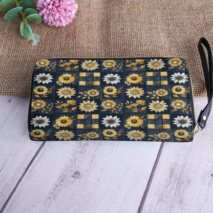 Shineful Leather Clutch Purse With Wristlet Strap Handle Inelegance Sunflowers