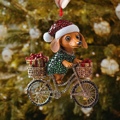 Shineful 2D Acrylic Ornament Festive Dachshund Rider