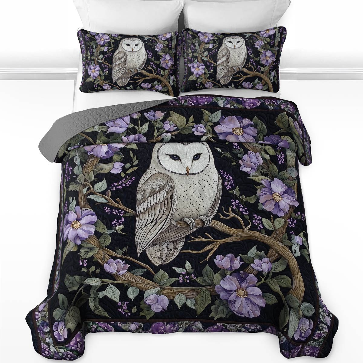 Shineful All Season Quilt 3-Piece Set - Twilight Bloom Owl