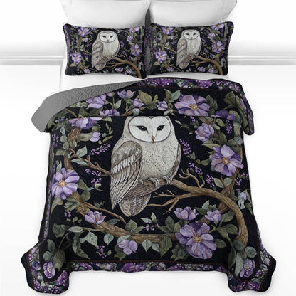 Ensemble de courtepointe toutes saisons Shineful 3 pièces - Twilight Bloom Owl