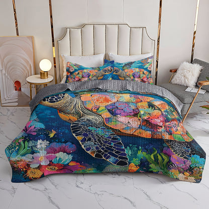 Shineful All Season Quilt 3-Piece Set Floral Sea Turtle