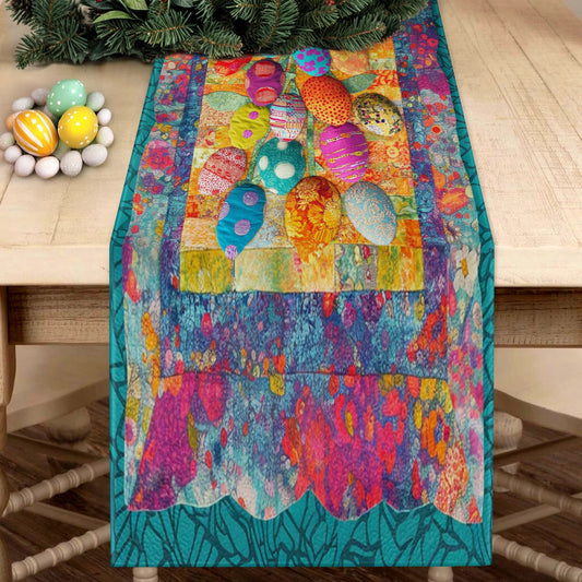 Shineful 2D Flat Print Quilted Table Runner Colorful Easter Eggs