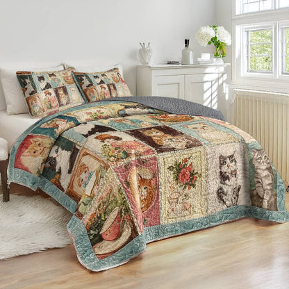 Shineful All Season Quilt 3-Piece Set - Vintage Cat Lover