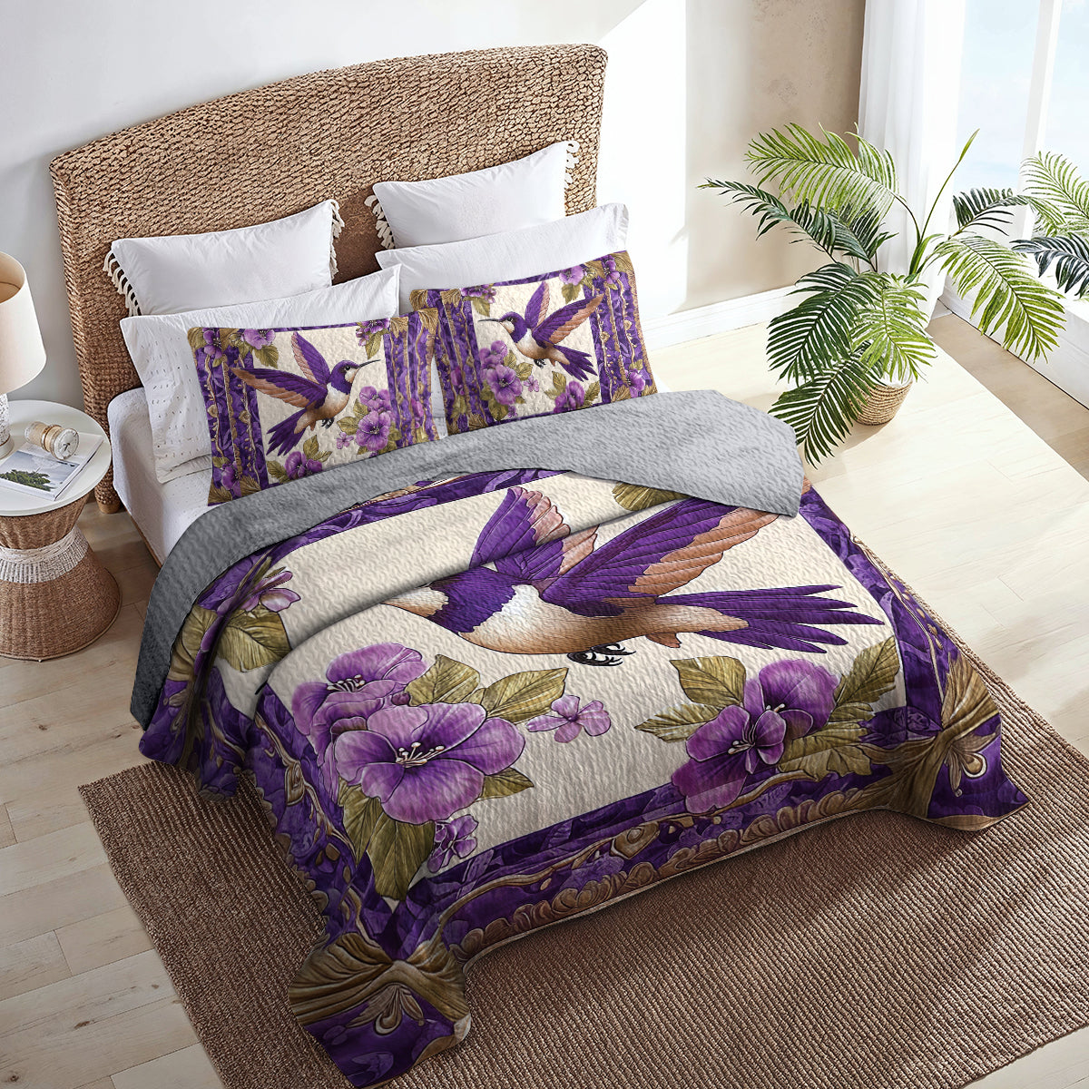 Shineful All Season Quilt 3-Piece Set - Hummingbird Violet Flight