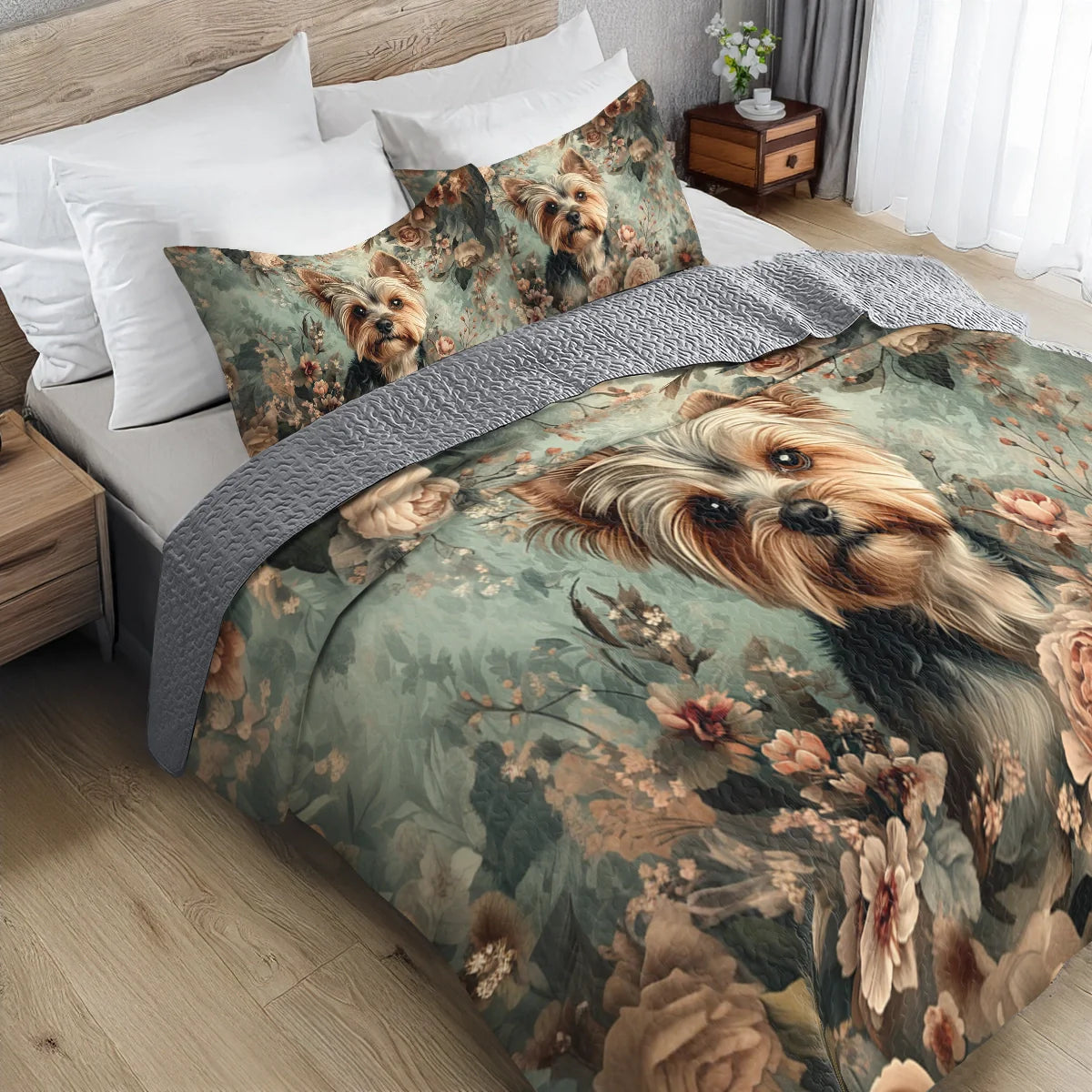 Shineful All Season Quilt 3-Piece Set Yorkie Blossom Luxe