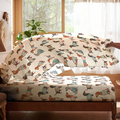 Shineful 4-Piece Bed Sheet Set Playful Dachshunds