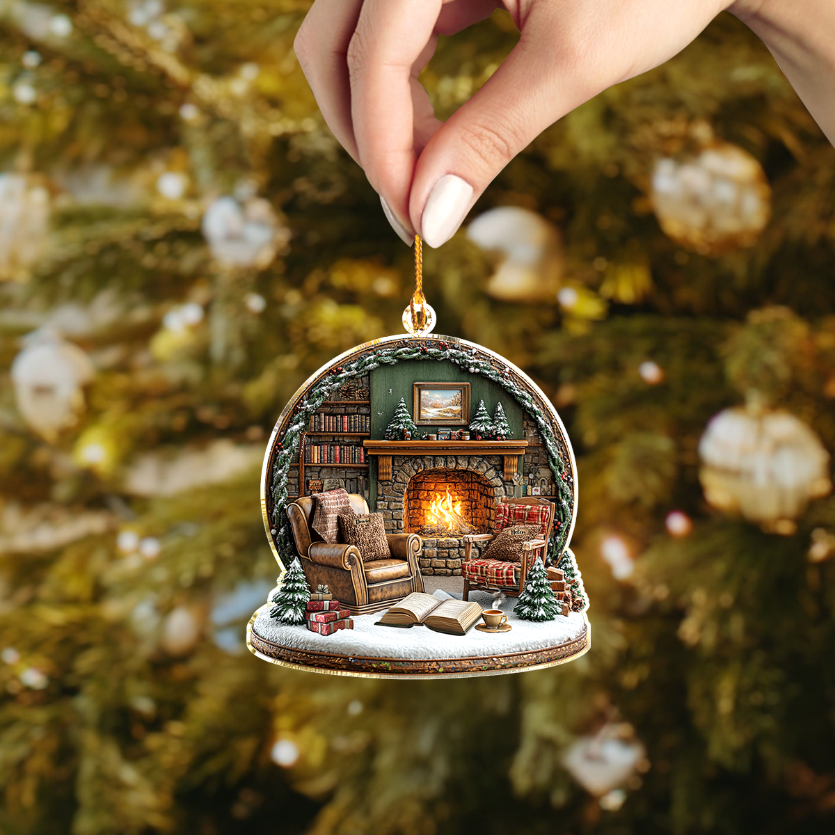 Shineful Personalized 2D Acrylic Ornament Book Lover Winter Booknook