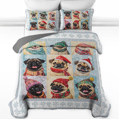 Shineful All Season Quilt 3-Piece Set Cheerful Wintery Puggy