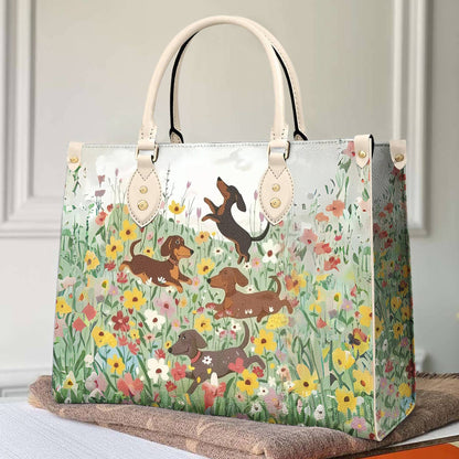 Shineful Leather Bag Traditional Dachshund In Flower Garden