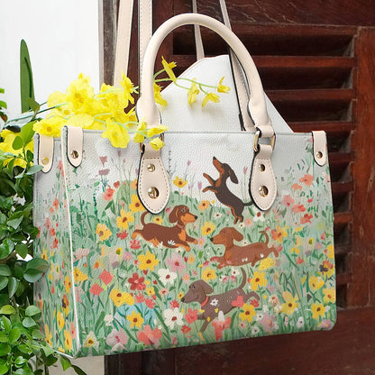 Shineful Leather Bag Traditional Dachshund In Flower Garden