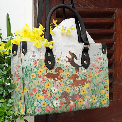 Shineful Leather Bag Traditional Dachshund In Flower Garden