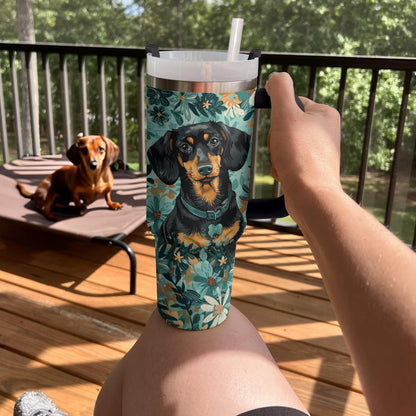 Shineful Tumbler Dachshund Delight: Floral Charm