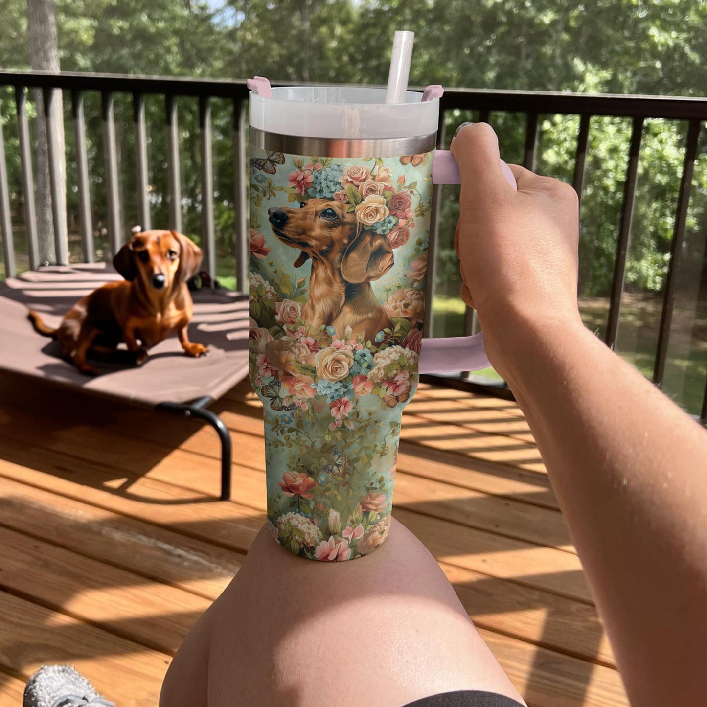 Shineful Tumbler Dachshund Floral Delight