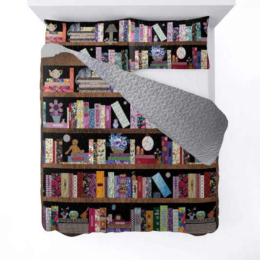 Book Lover Shineful All Season Quilt 3-teiliges Set Vintage Bücherregal 