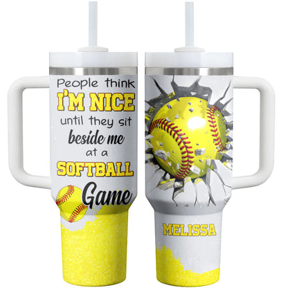 Softball Shiny Glossy Tumbler Ich bei einem Softball-Spiel