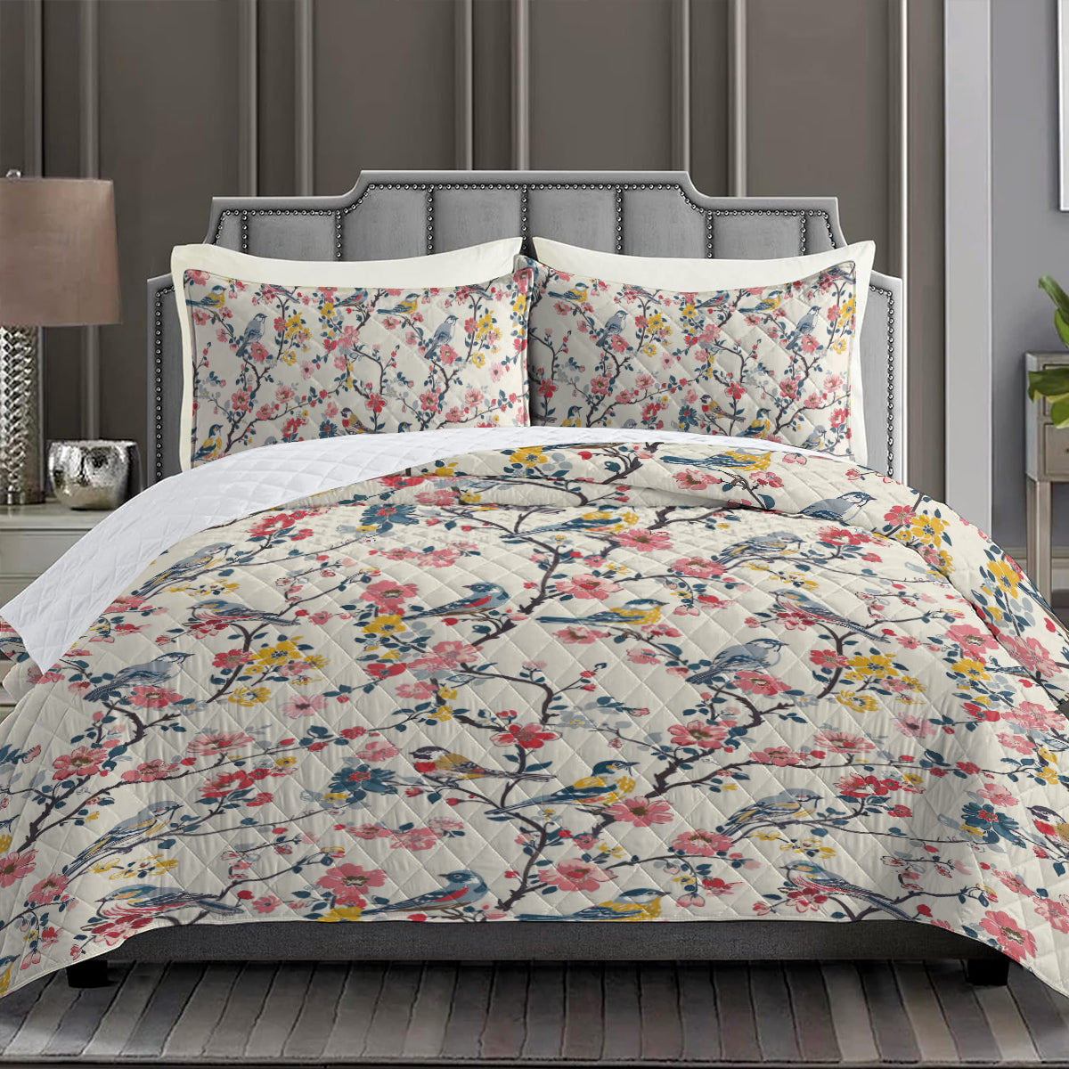 Shineful Quilt 3-Piece Set Floral Bird