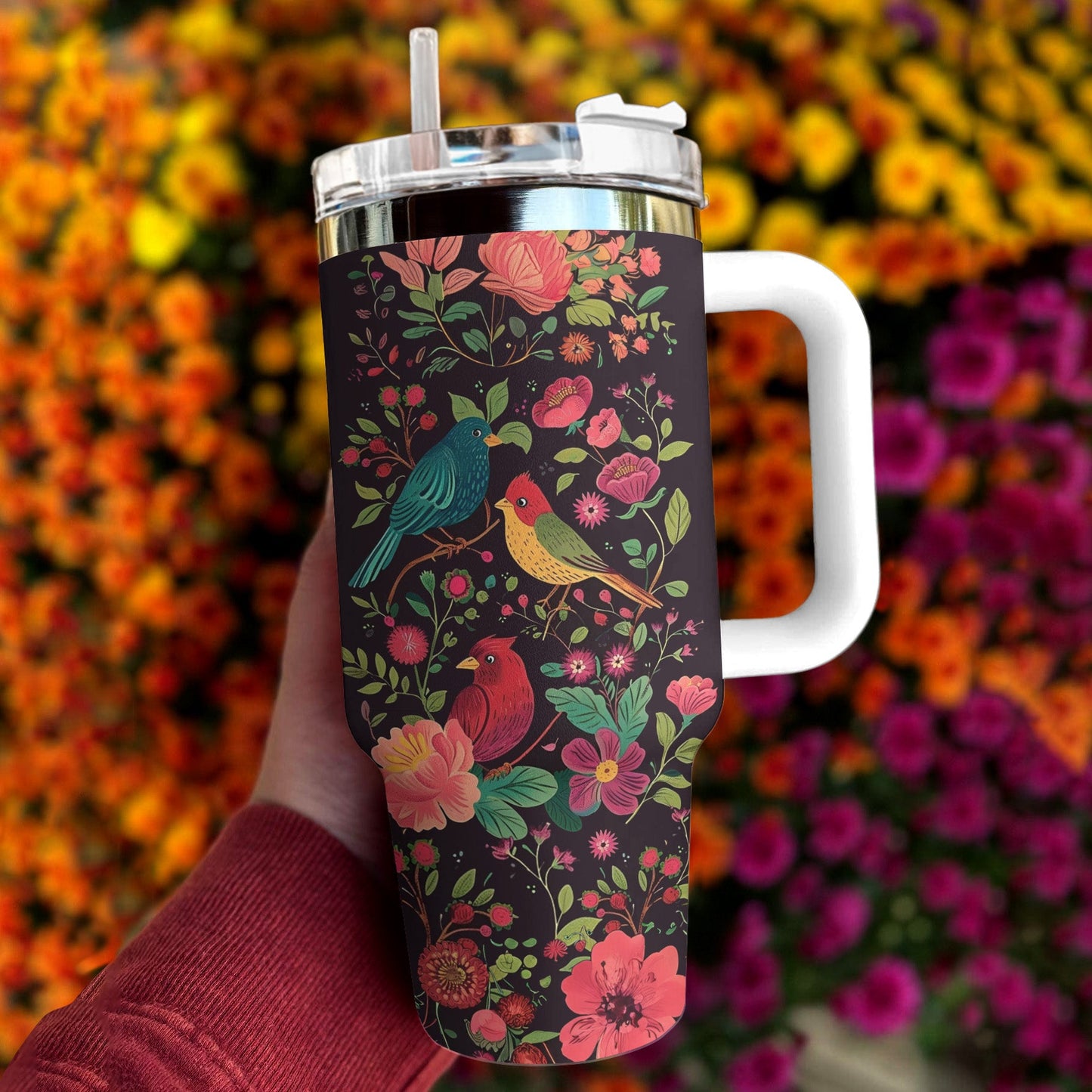 Bird 40 Oz Shineful™ Tumbler Colorful Garden Mn8 White 40Oz