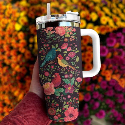 Bird 40 Oz Shineful™ Tumbler Colorful Garden Mn8 White 40Oz