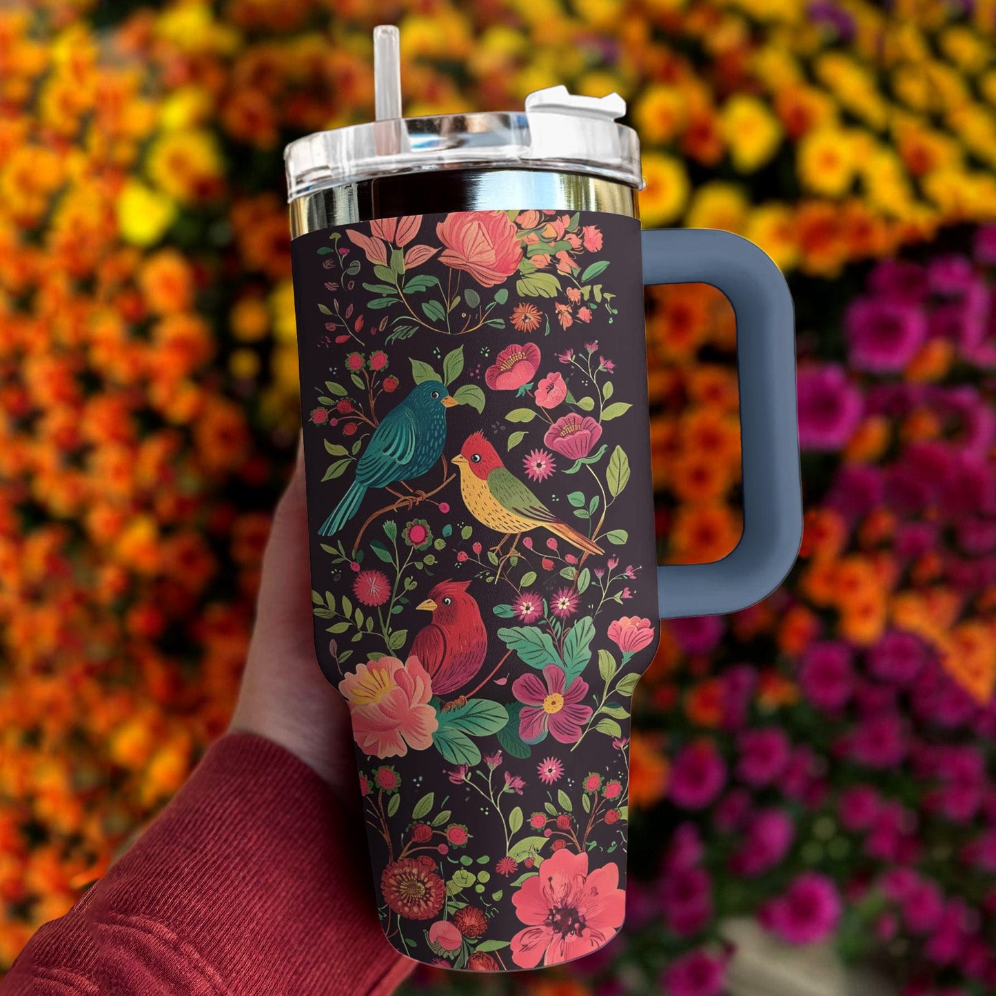 Bird 40 Oz Shineful™ Tumbler Colorful Garden Mn8 Navy 40Oz