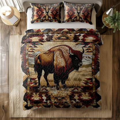 Shineful All Season Quilt 3-Piece Set Native American Bison