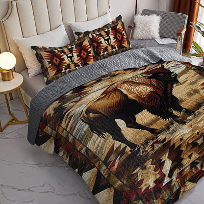 Shineful All Season Quilt 3-Piece Set Native American Bison