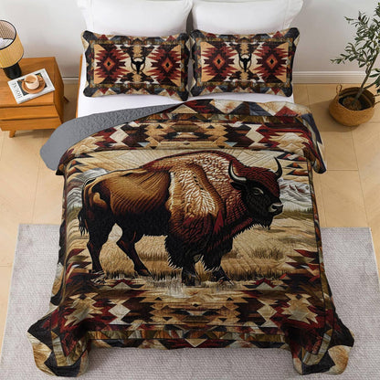 Shineful All Season Quilt 3-Piece Set Native American Bison