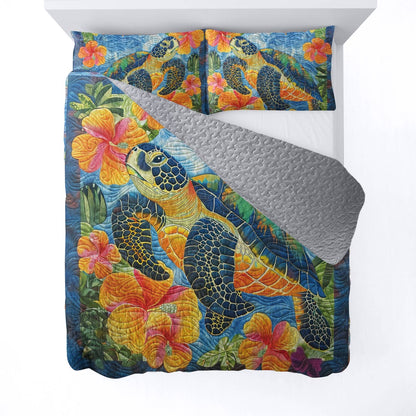 Ensemble de courtepointe toutes saisons 3 pièces Turtle Shineful Tropical Serenity