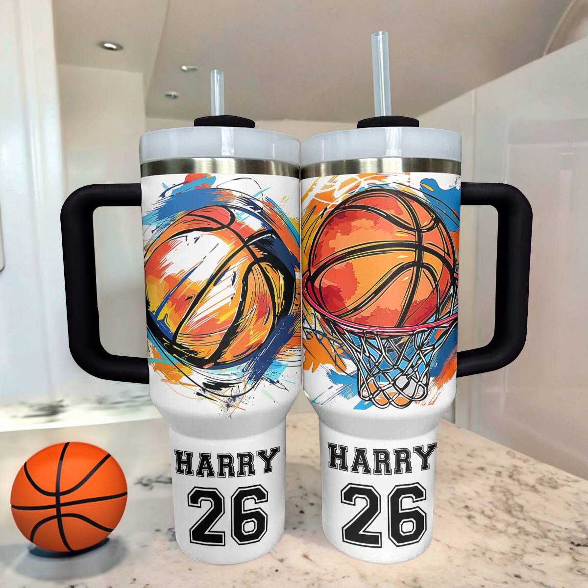 Shineful Personalized Tumbler Colorful Splashing Basketball