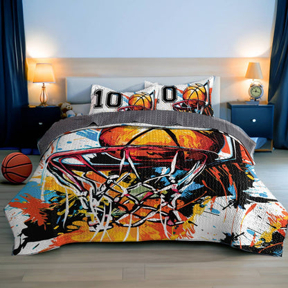 Shineful All Season Quilt 3-Piece Set Personalized Colorful Splashing Basketball