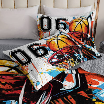 Shineful All Season Quilt 3-Piece Set Personalized Colorful Splashing Basketball