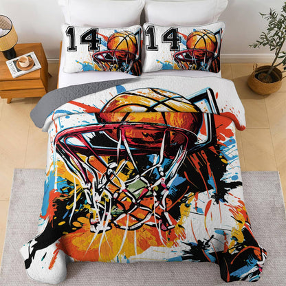 Shineful All Season Quilt 3-Piece Set Personalized Colorful Splashing Basketball