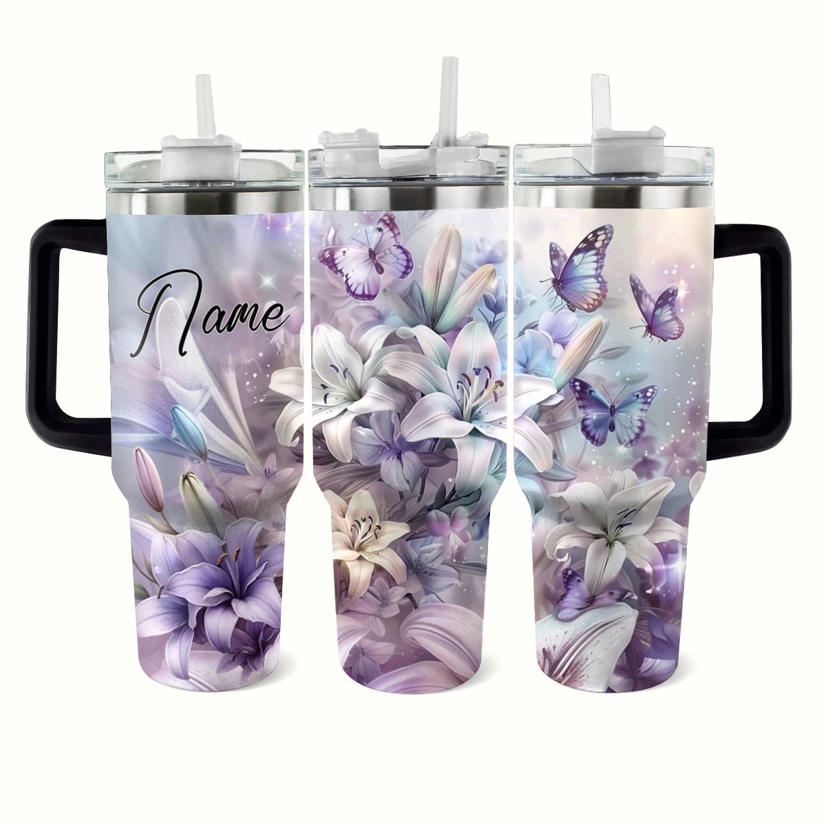 Shineful Tumbler Personalized Butterflies in Lily