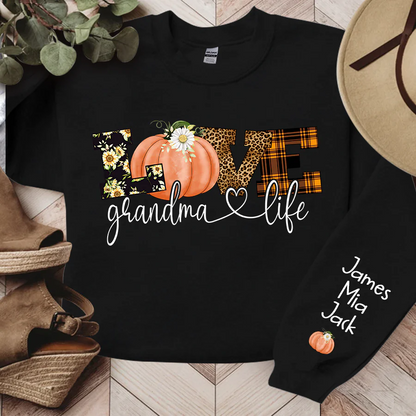 Shinyful Sweatshirts 2D-Druck Personalisiertes Love Grandma Life Herbstsaison Kürbis Sweatshirt