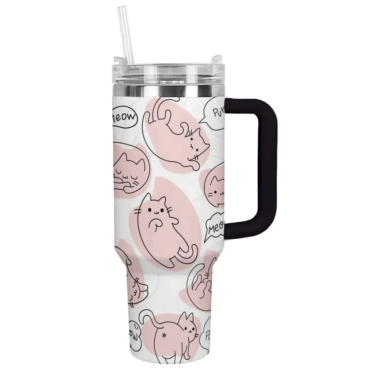 Glänzender Becher mit rosa Katzenmotiv