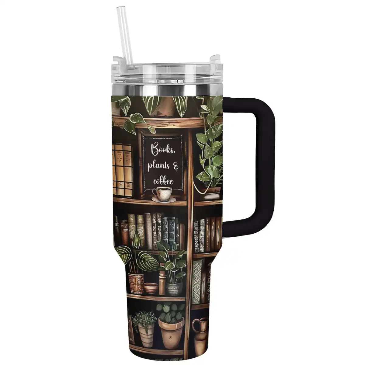 Shineful Tumbler Bücher, Pflanzen und Kaffee