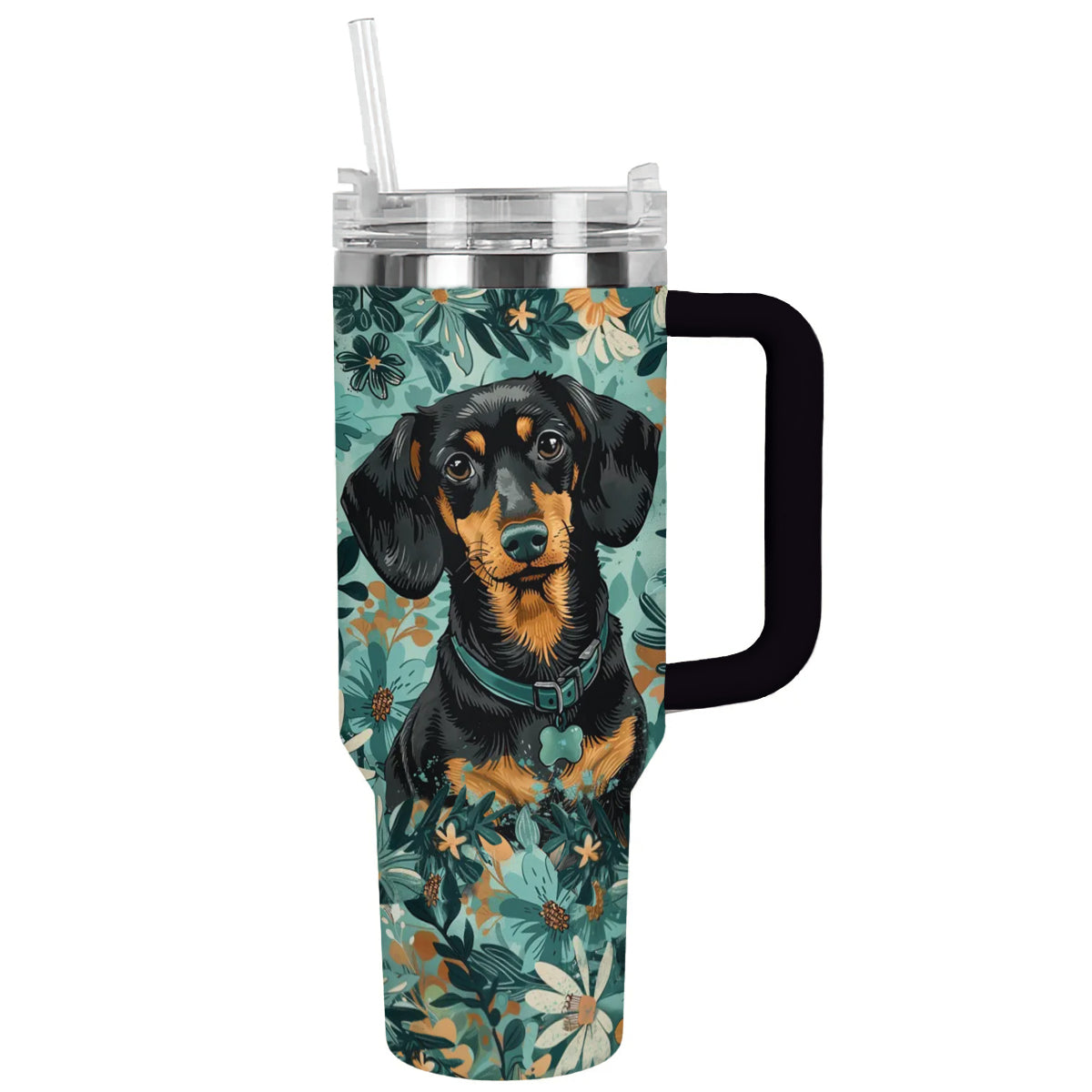 Shineful Tumbler Dachshund Delight: Floral Charm