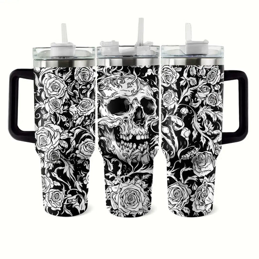 Shineful Glossy Tumbler Skull Roses