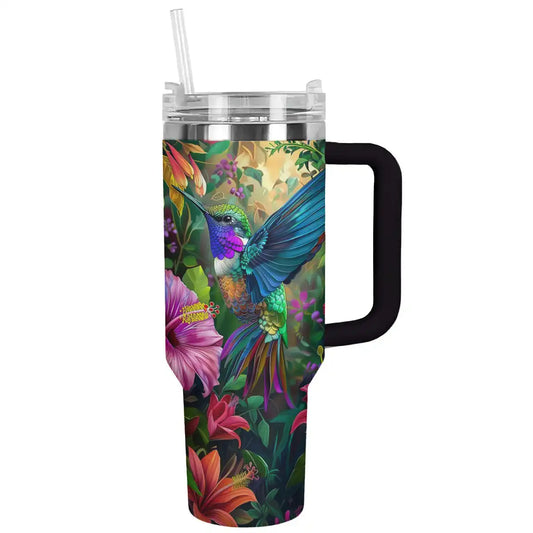 Glänzender Becher mit Blumenmotiv „Kolibri“