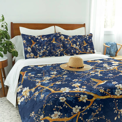 Shineful Quilt 3-Piece Set Golden Hummingbird