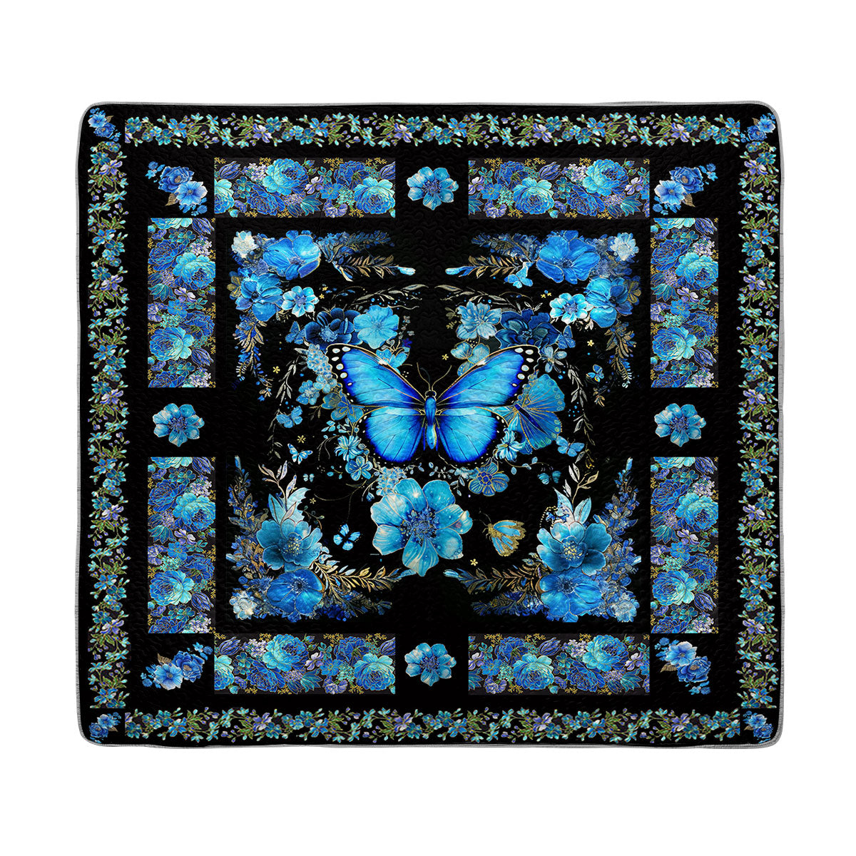 Shineful All Season Quilt 3-Piece Set Mystical Blue Butterfly Bloom